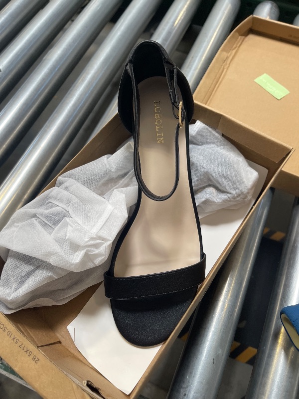 Photo 1 of DOBOLIN Wide Width Heels for Women Dress Shoes Heeled Sandals 2.5-Inch Low Block Chunky Ankle Strap Strappy Open Toe Pumps Dressy Wedding Bridal Black Size 11W