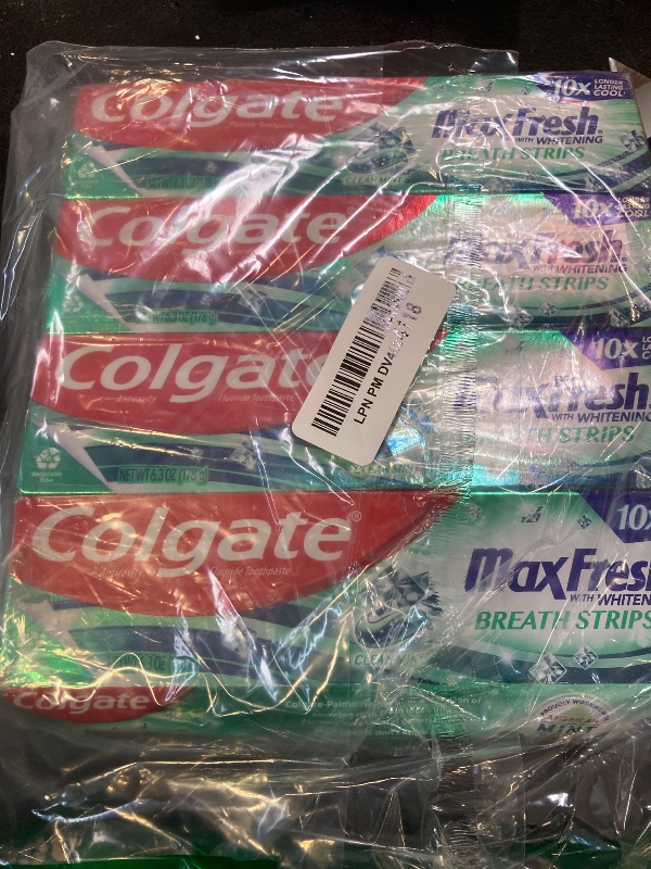 Photo 1 of Colgate Max Fresh Whitening Toothpaste with Mini Strips, Clean Mint Toothpaste for Bad Breath, Helps Fight Cavities, Whitens Teeth, and Freshens Breath, 6.3 Ounce (Pack of 4)