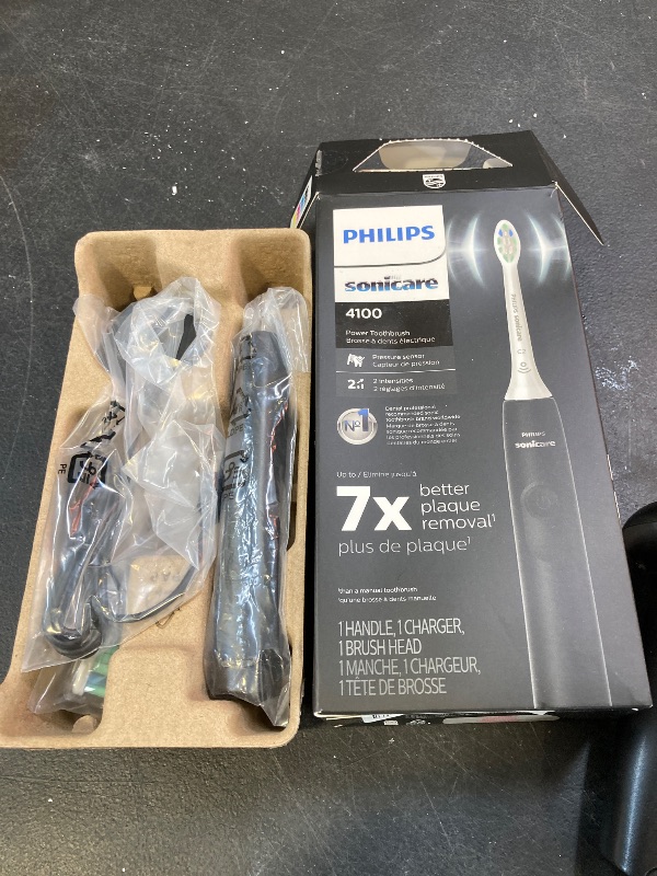 Photo 1 of Philips Sonicare 4100 Rechargeable Electric Toothbrush, with Pressure Sensor, 2 Intensity Settings, SmarTimer and QuadPacer, 14-Day Battery Life, Black, Model HX3681/24