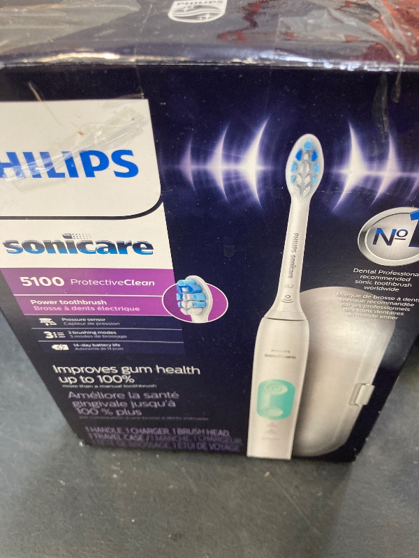 Photo 1 of Philips Sonicare ProtectiveClean 5100 Rechargeable Electric Toothbrush, with Pressure Sensor, 3 Cleaning Modes, SmarTimer and QuadPacer, 14-Day Battery Life, Travel Case, White, Model HX6857/11
