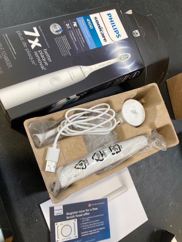 Photo 1 of Philips Sonicare 4100 Rechargeable Electric Toothbrush, with Pressure Sensor, 2 Intensity Settings, SmarTimer and QuadPacer, 14-Day Battery Life, White, Model HX3681/23
