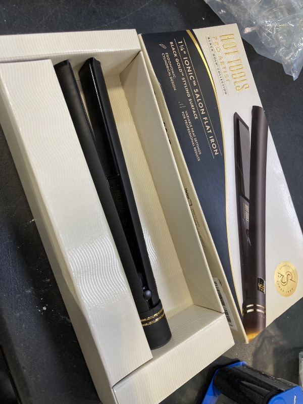 Photo 1 of Hot Tools Pro Artist Black Gold Evolve Ionic Salon Hair Flat Iron | Long-Lasting Finish for Straightening Hair, (1-1/4 in), HT7123BG