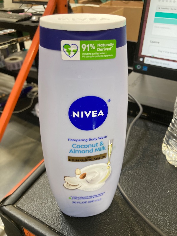 Photo 1 of NIVEA Pampering Coconut and Almond Milk Body Wash with Nourishing Serum, Moisturizing Body Wash for Women, Enriched with Provitamin B5 and Vitamin E, 20 Fl Oz Bottle