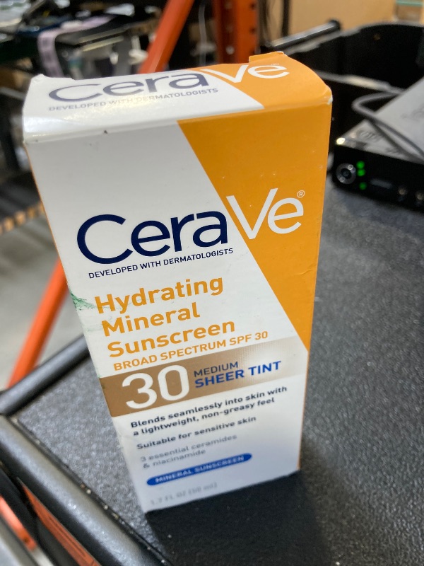 Photo 1 of CeraVe Hydrating Mineral Sunscreen SPF 30 with Sheer Tint, Tinted Mineral Sunscreen with Zinc Oxide & Titanium Dioxide, Blends Seamlessly For Healthy Glow, Medium, 1.7 Fluid Ounce