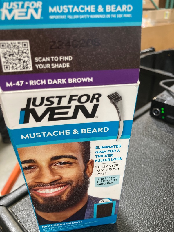 Photo 1 of Just For Men Mustache & Beard, Beard Coloring for Gray Hair with Brush, With Keratin Biotin Aloe and Coconut Oil for Healthy Facial Hair - Jet Black, M-60, Pack of 1 (Packaging May Vary)