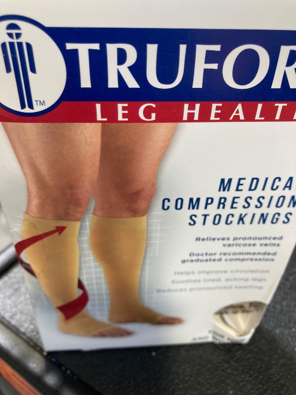 Photo 1 of Truform 30-40 mmHg Compression Stockings for Men and Women, Knee High Length, Open Toe, Beige, Medium