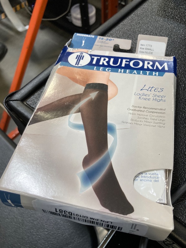 Photo 1 of Truform Sheer Compression Stockings, 15-20 mmHg, Women's Knee High Length, 20 Denier, Nude, Small