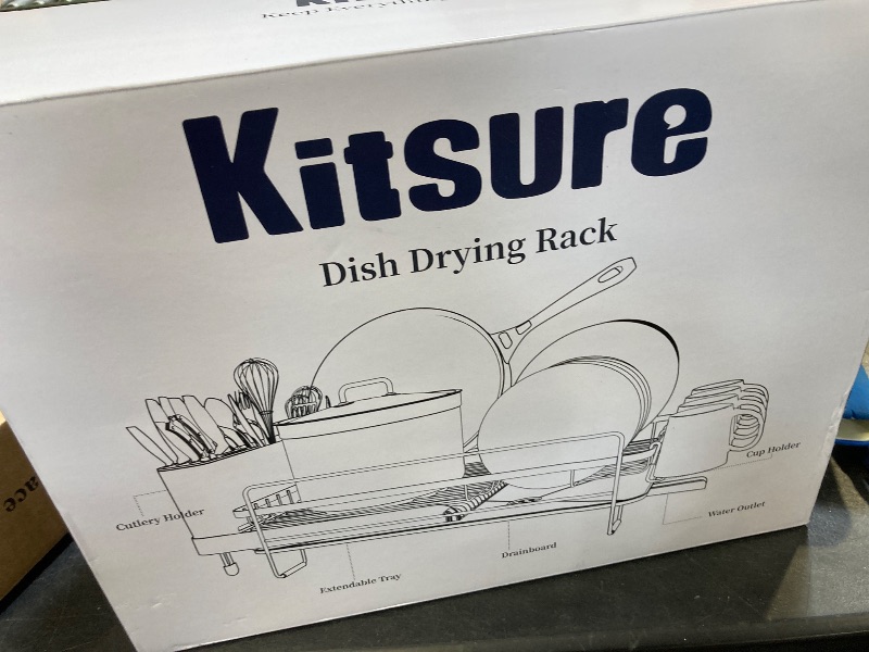 Photo 1 of Kitsure Large Dish Drying Rack - Extendable Dish Rack, Multifunctional Dish Rack for Kitchen Counter, Anti-Rust Dish Drainers with Cutlery & Cup Holders 19.2"-26.7" L x 12.9" W, Black