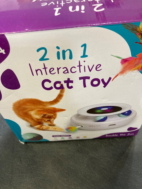 Photo 1 of ORSDA 2in1 Interactive Toys for Indoor Cats, Timer Auto On/Off, Cat Toy Balls & Ambush Electronic Cat Mice Toy for Entertainment with 6pcs Feathers, Dual Power Supplies