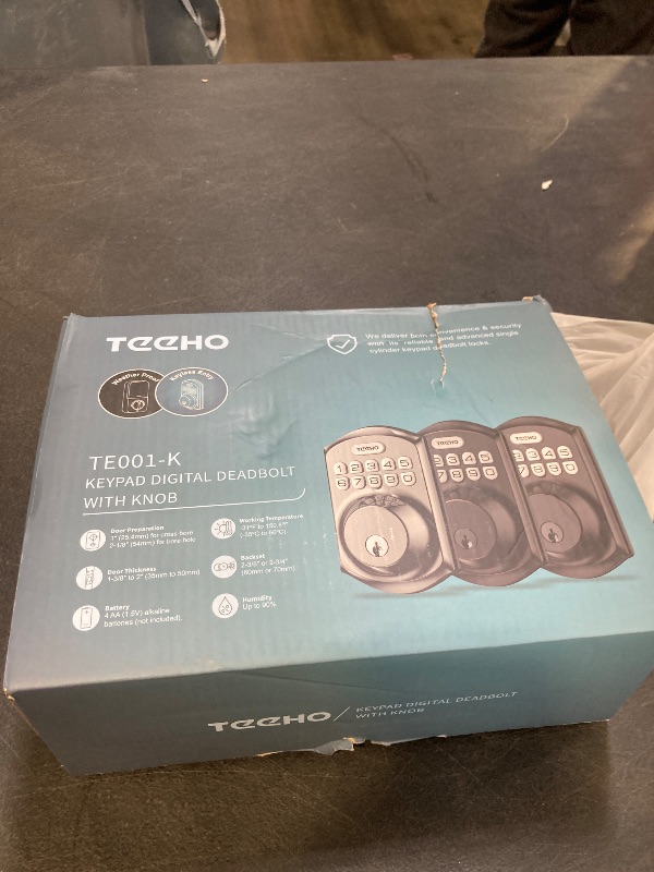 Photo 1 of TEEHO TE001K Keyless Entry Door Lock with Handle, Electronic Keypad Deadbolt with 2 Knobs, High-Security Front Door Handle Set for Home & Rental, Smart Auto-Locking, Easy Install, Matte Black