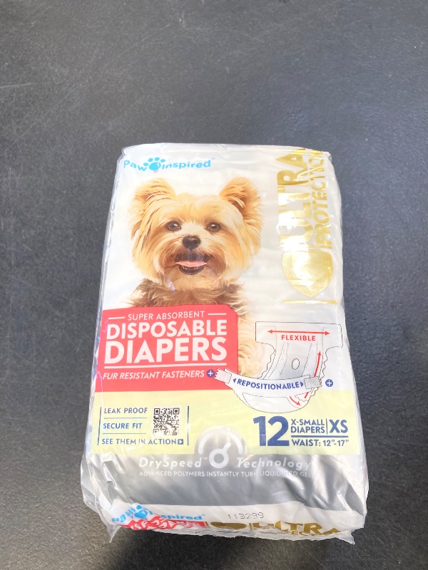 Photo 1 of Paw Inspired Disposable Dog Diapers | Female Dog Diapers Ultra Protection | Diapers for Dogs in Heat, Excitable Urination, or Incontinence (12&144 Count) (X-Small (12 Count))