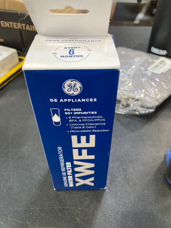 Photo 1 of GE XWFE Refrigerator Water Filter, Genuine Replacement Filter, Certified to Reduce Lead, Sulfur, and 50+ Other Impurities, Replace Every 6 Months for Best Results, Pack of 1