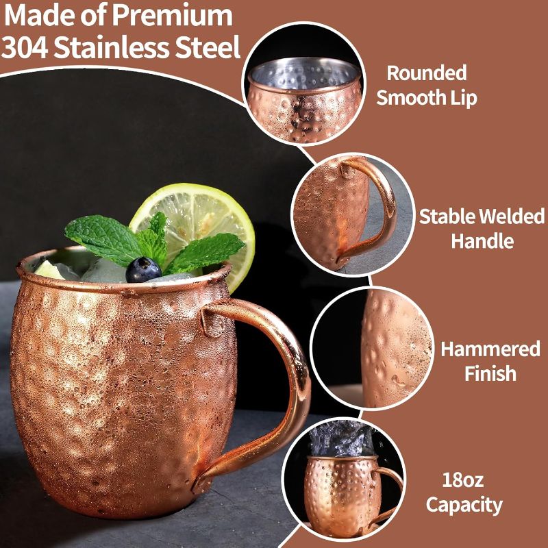 Photo 1 of LINALL Moscow Mule Copper Mugs- Set of 12 Copper Plated Stainless Steel Mug 18oz, for Chilled Drinks (4 pcs)
