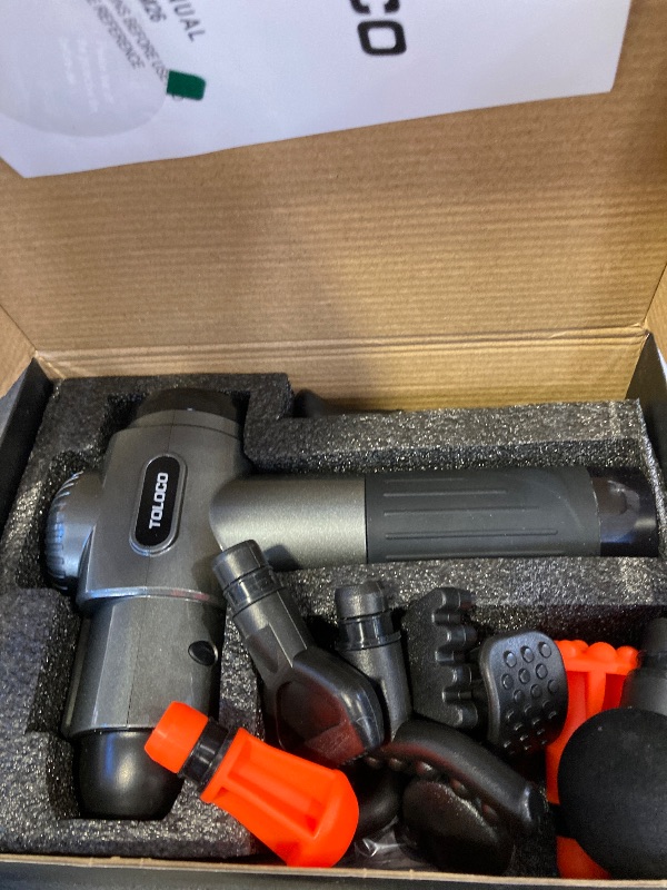 Photo 1 of TOLOCO Massage Gun, Deep Tissue Back Massager for Athletes with 10 Massage Heads, Electric Muscle Percussion Massager for Any Pain Relief, FSA and HSA Eligible, Gifts for Fathers Day, Grey