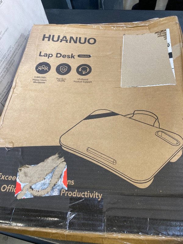 Photo 1 of HUANUO Laptop Lap Desk, Fits up to 15.6-Inch Laptops and Tablets, Portable Lap Desk with Cushion, Phone Holder and Storage Bag, Black Lapdesk for Home Office or Dormitory