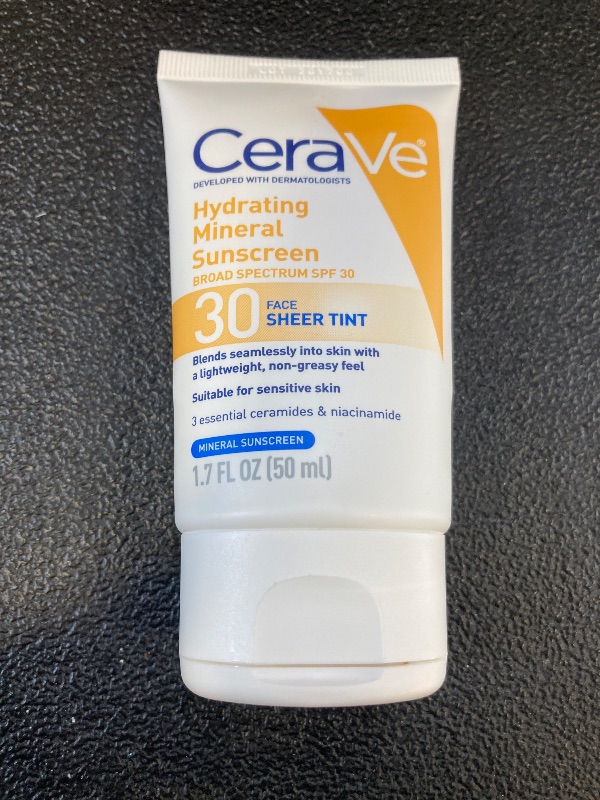 Photo 1 of CeraVe Hydrating Mineral Sunscreen SPF 30 with Sheer Tint, Tinted Mineral Sunscreen with Zinc Oxide & Titanium Dioxide, Blends Seamlessly For Healthy Glow, Medium, 1.7 Fluid Ounce