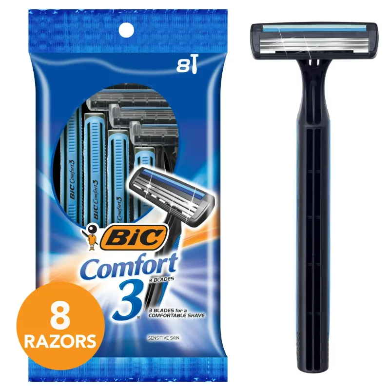 Photo 1 of BIC Comfort 3 Disposable Men's Razor, 3 Blade Razor for a Comfortable Shave, 8-Count