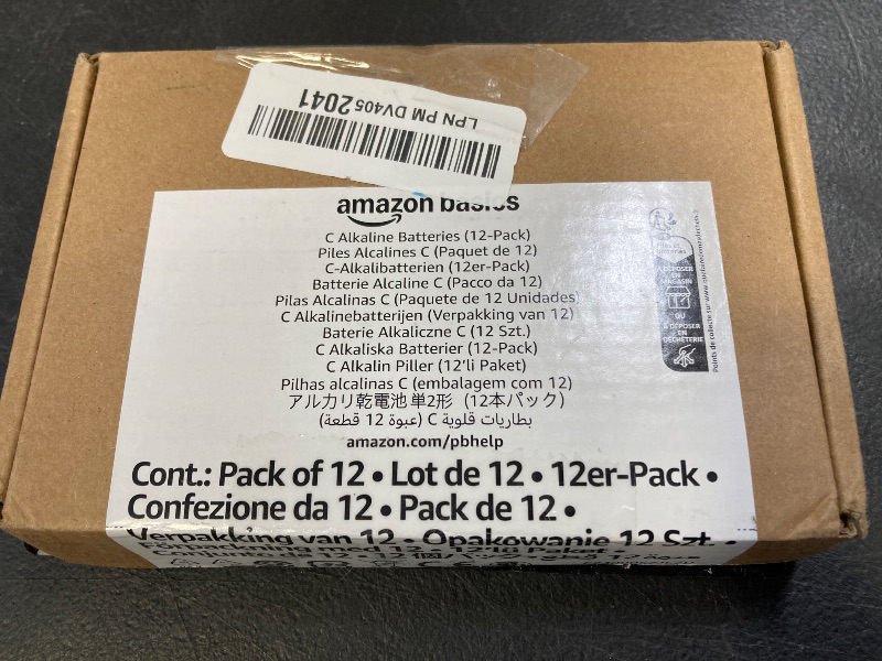 Photo 1 of Amazon Basics 12-Pack C Cell Alkaline All-Purpose Batteries, 1.5 Volt, 5-Year Shelf Life