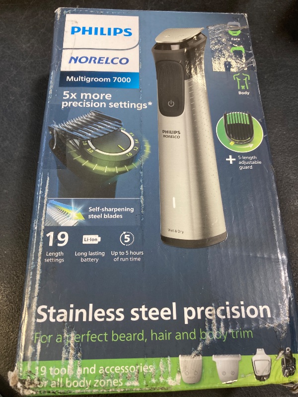 Photo 1 of Norelco Philips Multigroom 7000 Series, All-in-One Trimmer, Beard Trimmer and Hair Clipper, 19-Piece Men's Grooming Kit for Beard, Head, Hair, Body, and Face, Soft Pouch, MG7910/49