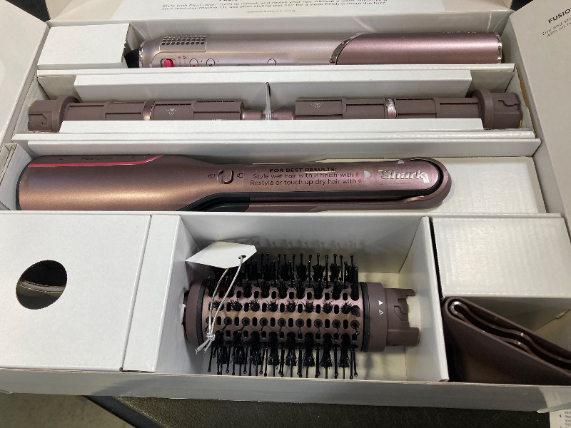 Photo 1 of Shark FlexFusion Hair Straightener & Powerful Hair Dryer with Fusion Hair Brush, Ceramic Air Styler with Auto-Wrap Hair Curlers & Concentrator, Ceramic Plates, Cosmic Blush HD641S