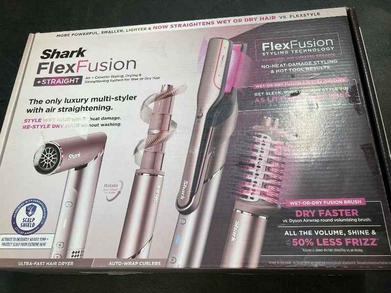 Photo 1 of Shark FlexFusion Hair Straightener & Powerful Hair Dryer with Fusion Hair Brush, Ceramic Air Styler with Auto-Wrap Hair Curlers & Concentrator, Ceramic Plates, Cosmic Blush HD641S