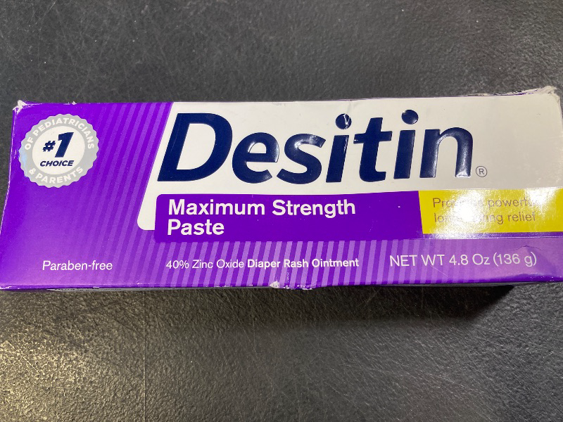 Photo 1 of Desitin Maximum Strength Baby Diaper Rash Cream, 40% Zinc Oxide for Treatment, Relief & Prevention, Hypoallergenic, Phthalate- & Paraben-Free Paste, Protects Skin for 12 Hours, 4.8 oz