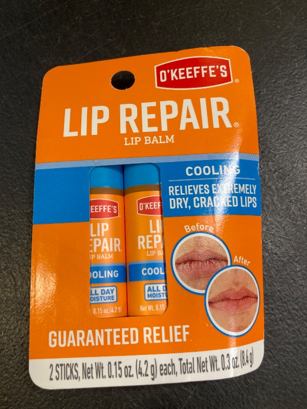 Photo 1 of O'Keeffe's Lip Repair Lip Balm With Cooling Relief for Dry, Cracked Lips - Stick (Twin Pack) - Moisturizer for Extremely Cracked, Dry Lips