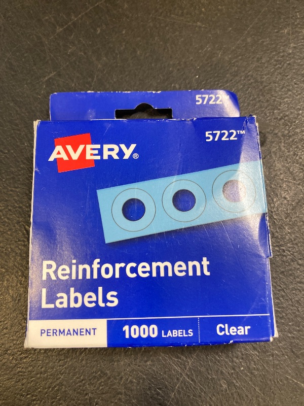 Photo 1 of Avery Dispenser Pack Hole Reinforcements, 0.25" Dia, Clear, 1,000/Pack, (5722)