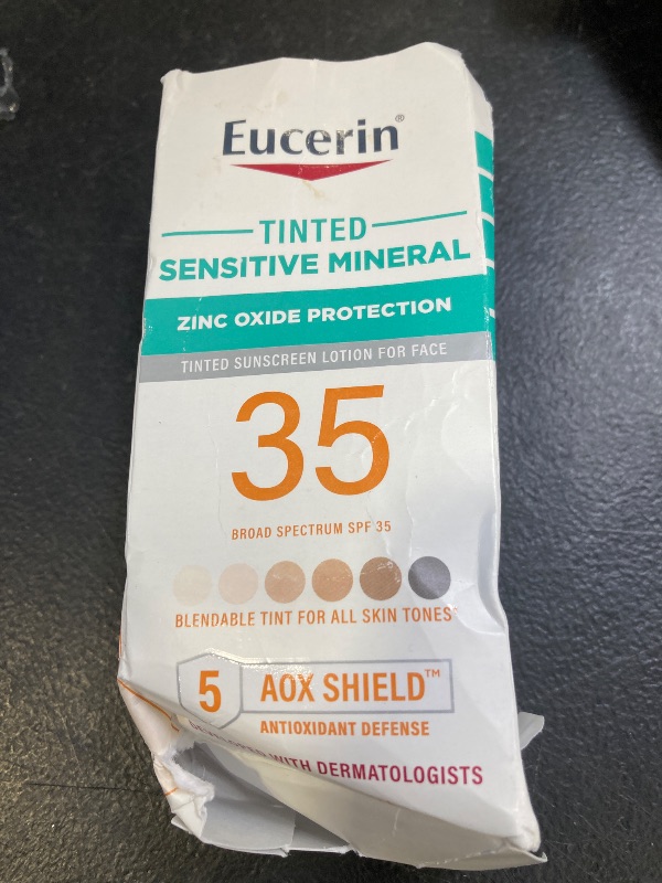 Photo 1 of Eucerin Sun Tinted Sensitive Mineral Face Sunscreen Lotion SPF 35, Non-Comedogenic Mineral Sunscreen with Gentle Zinc Oxide Protection for Sensitive Skin, 1.7 Fl Oz Bottle