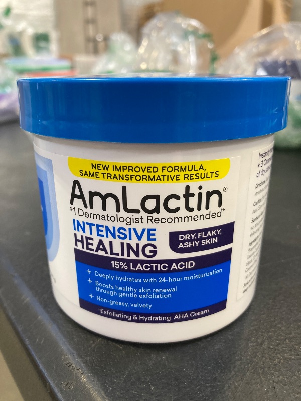 Photo 1 of AmLactin Intensive Healing Body Cream, 12 oz Tub, 2-in-1 Exfoliator and Moisturizer for Dry Skin with 15% Lactic Acid and Ceramides for 24-Hour Moisturization