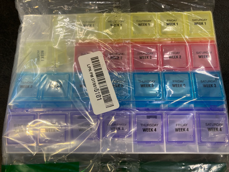 Photo 1 of EZY DOSE Monthly (28-Day) Pill Case, Medicine Planner, Vitamin Organizer Box, Large Compartments, Convenient and Easy to Use, Colored Lids, BPA Free