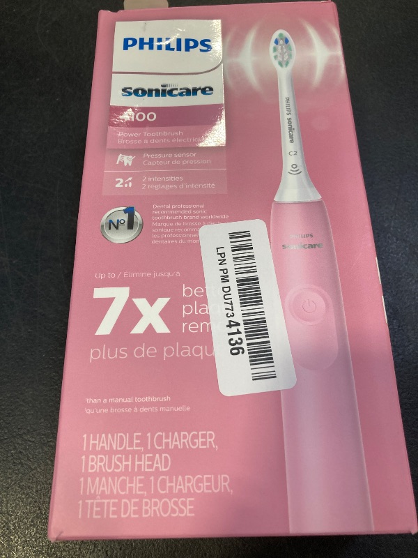 Photo 1 of Philips Sonicare 4100 Rechargeable Electric Toothbrush, with Pressure Sensor, 2 Intensity Settings, SmarTimer and QuadPacer, 14-Day Battery Life, Deep Pink, Model HX3681/26