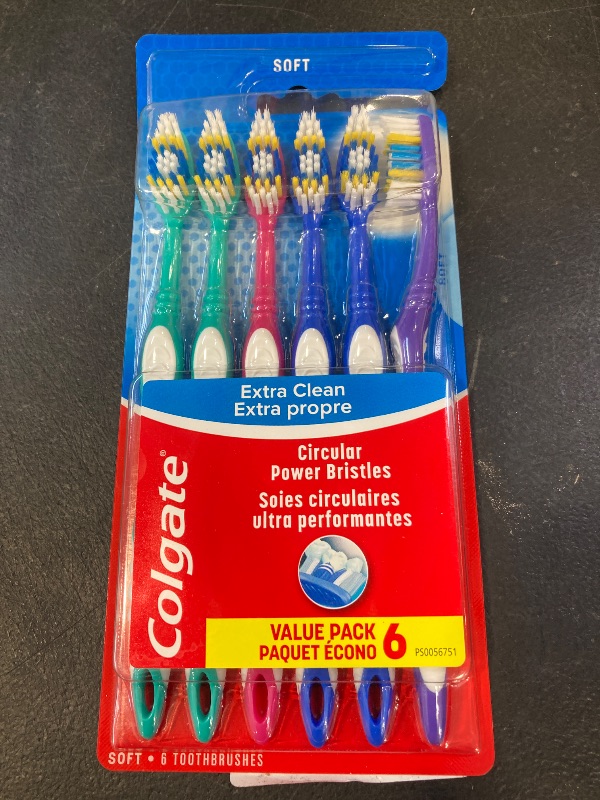 Photo 1 of Colgate Extra Clean Toothbrush, Soft Toothbrush for Adults Packaging May Vary, 6 Count