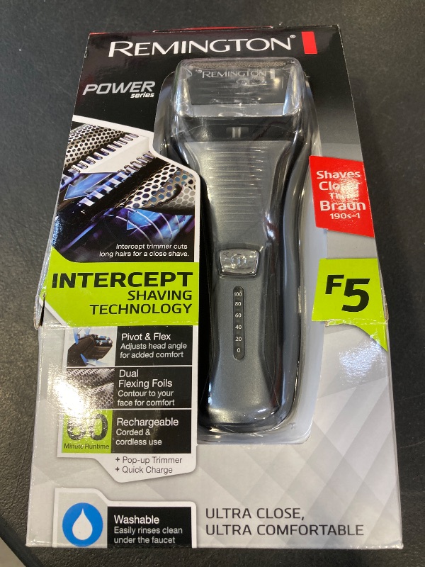 Photo 1 of Remington F5 Power Series Foil Shaver, Electric Razor for Men, Cordless Rechargeable with Pop Up Trimmer, Pivot & FlexFoil Technology, Lightweight Handheld Design, Black