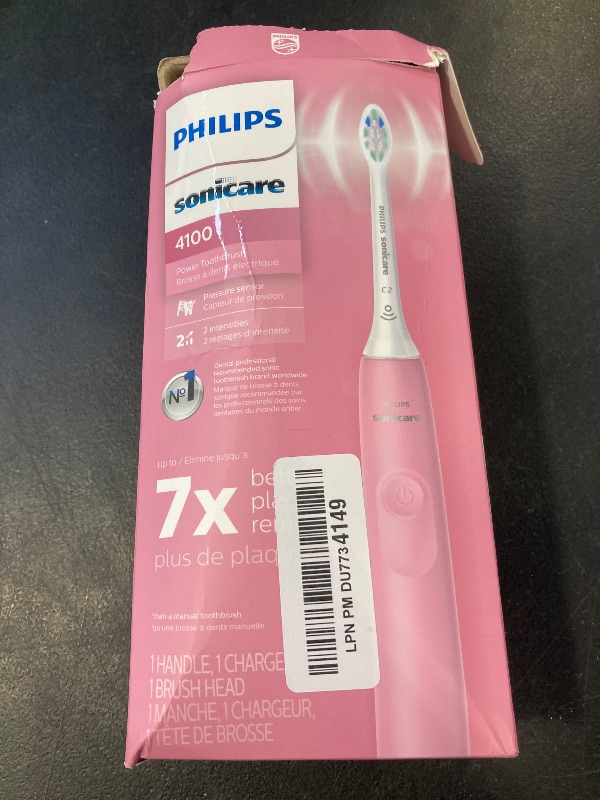 Photo 1 of Philips Sonicare 4100 Rechargeable Electric Toothbrush, with Pressure Sensor, 2 Intensity Settings, SmarTimer and QuadPacer, 14-Day Battery Life, Deep Pink, Model HX3681/26
