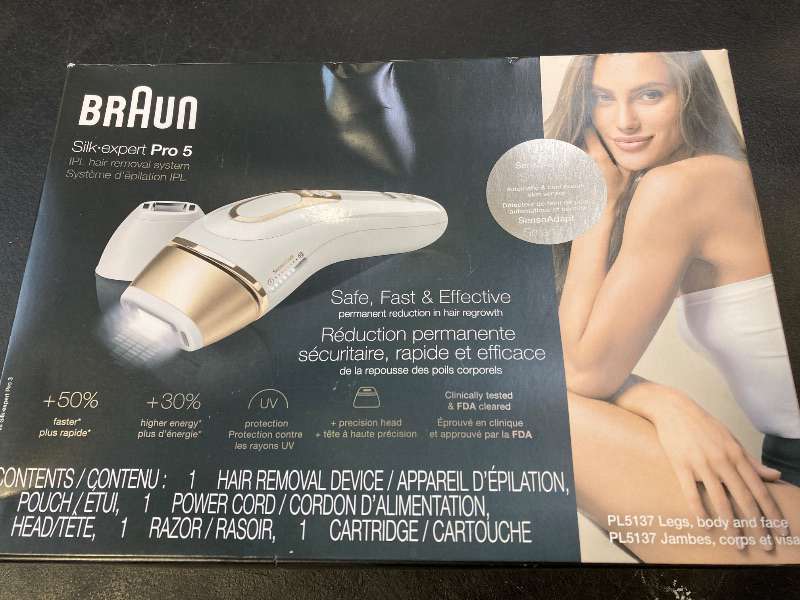 Photo 1 of Braun IPL at Home Laser Hair Removal for Women and Men, Silk Expert Pro 5 PL5137 with Venus Swirl Razor, Long-Lasting Reduction in Hair Regrowth for Body & Face, Corded, PL5137