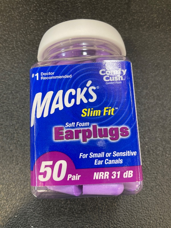 Photo 1 of Mack's Slim Fit Soft Foam Earplugs, 50 Pair - Small Ear Plugs for Sleeping, Snoring, Traveling, Concerts, Shooting Sports & Power Tools | Made in USA