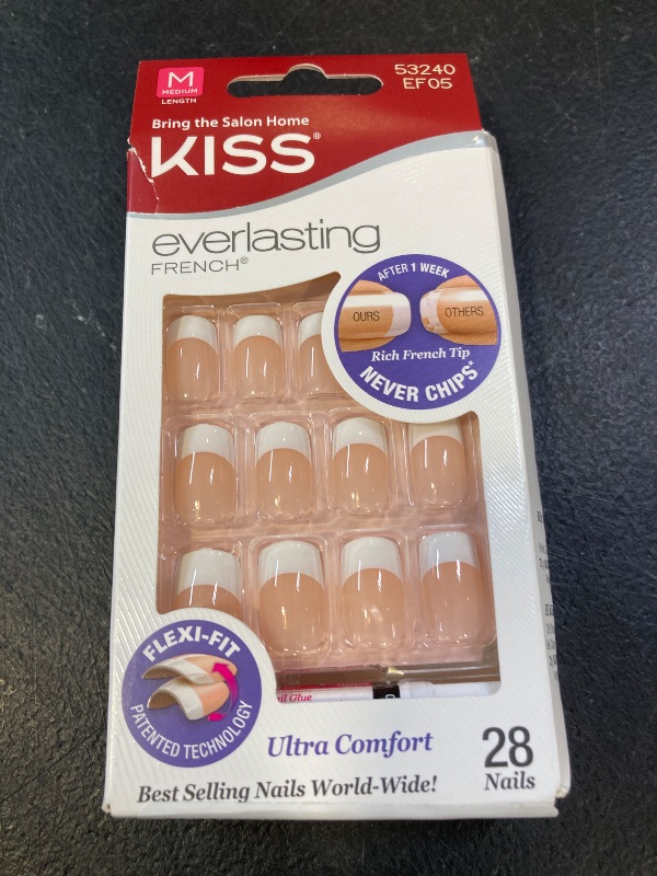Photo 1 of Kiss Everlasting French Nail Manicure, Chip-Free with Flexi-Fit Technology, Medium, "Infinite", Nail Kit with Pink Nail Glue (Net Wt. 2 g / 0.07oz.), Mini File, Manicure Stick, and 28 Fake Nails