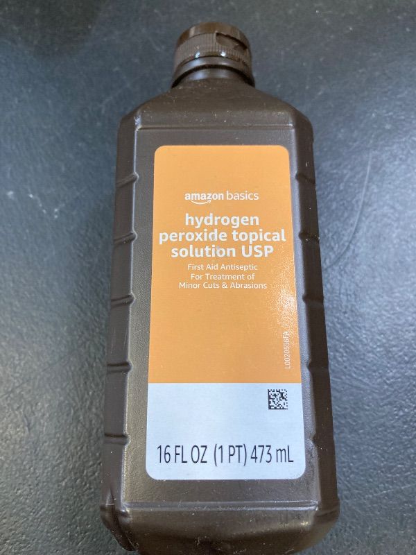 Photo 1 of Amazon Basics Hydrogen Peroxide Topical Solution USP, First Aid Antiseptic for Cuts, Scrapes and Wound Disinfection, 16 fl oz, Pack of 1 
