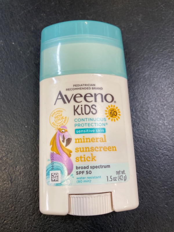 Photo 1 of Aveeno Kids Continuous Protection Zinc Oxide Mineral Sunscreen Stick for Sensitive Skin, Face & Body Sunscreen Stick for Kids with Broad Spectrum SPF 50, Sweat- & Water-Resistant, 1.5 oz