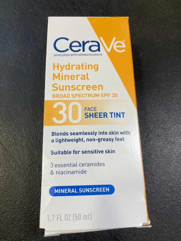 Photo 1 of CeraVe Hydrating Mineral Sunscreen SPF 30 with Sheer Tint, Tinted Mineral Sunscreen with Zinc Oxide & Titanium Dioxide, Blends Seamlessly For Healthy Glow, Medium, 1.7 Fluid Ounce