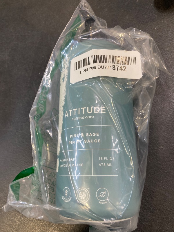 Photo 1 of ATTITUDE Liquid Hand Soap, EWG Verified, Plant and Mineral-Based, Vegan Personal Care Products, Pine & Sage, 16 Fl Oz