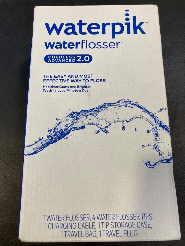 Photo 1 of Waterpik Cordless Advanced 2.0 Water Flosser For Teeth, Gums, Braces, Dental Care With Travel Bag and 4 Tips, ADA Accepted, Rechargeable, Portable, and Waterproof, White WP-580, Packaging May Vary