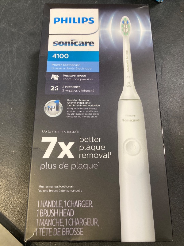 Photo 1 of Philips Sonicare 4100 Rechargeable Electric Toothbrush, with Pressure Sensor, 2 Intensity Settings, SmarTimer and QuadPacer, 14-Day Battery Life, White, Model HX3681/23