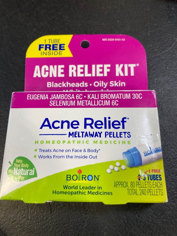 Photo 1 of Boiron Acne Relief Kit for Blackheads, Oily Skins, Whiteheads on The Face and Body - 3 Count (240 Pellets)