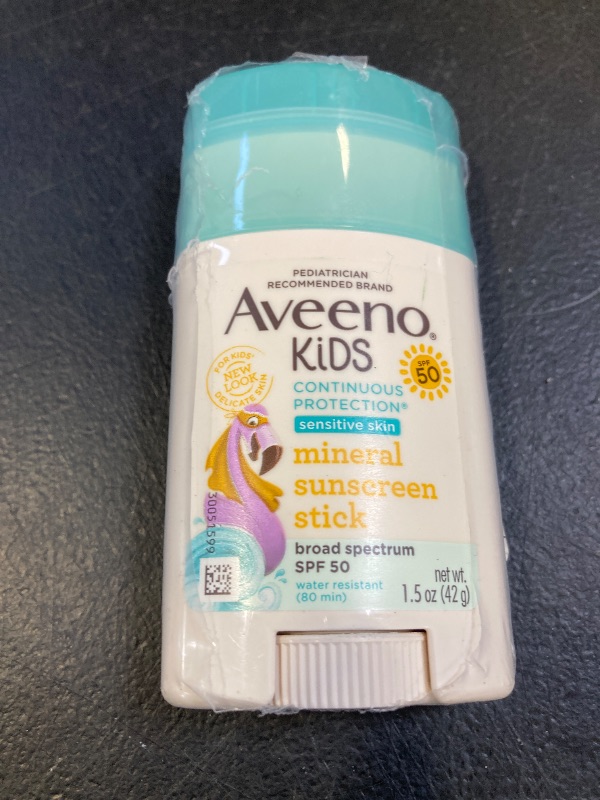 Photo 1 of Aveeno Kids Continuous Protection Zinc Oxide Mineral Sunscreen Stick for Sensitive Skin, Face & Body Sunscreen Stick for Kids with Broad Spectrum SPF 50, Sweat- & Water-Resistant, 1.5 oz