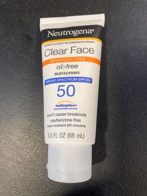Photo 1 of Neutrogena Clear Face Sunscreen Lotion for Acne-Prone Skin, Broad Spectrum SPF 50 Facial Sunscreen for Oily Skin, Oil-, Fragrance- & Oxybenzone-Free Water Resistant Sunscreen, 3 fl. oz