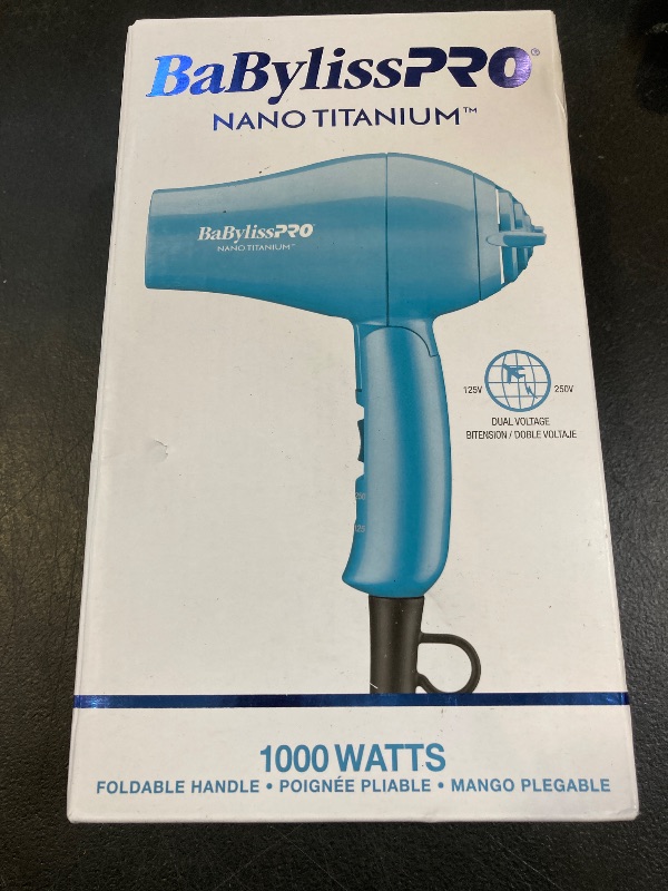 Photo 1 of BaBylissPRO Nano Titanium Travel Dryer, Blue
