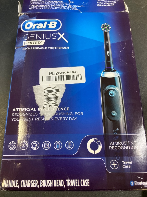 Photo 1 of Oral-B Genius X Limited Rechargeable Electric Toothbrush with 1 Replacement Brush Head, Travel Case, Midnight Black