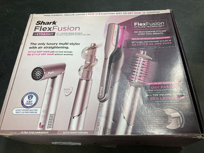 Photo 1 of Shark FlexFusion Hair Straightener & Powerful Hair Dryer with Diffuser, Fusion Hair Brush, Ceramic Air Styler with Auto-Wrap Hair Curlers, Ceramic Plates, Cosmic Blush HD642S
